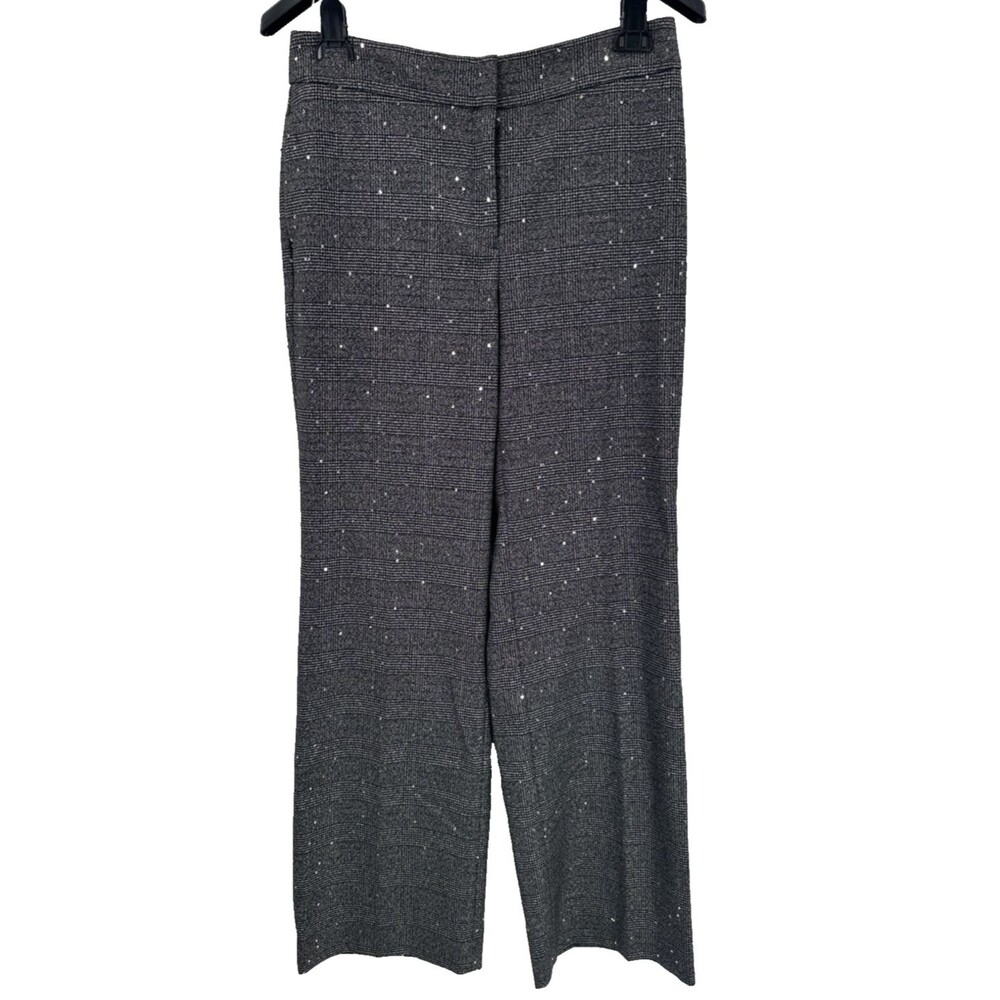Chico's Pants Size 1T 8 Tall Black White Plaid Menswear Sequin Wide Leg NEW